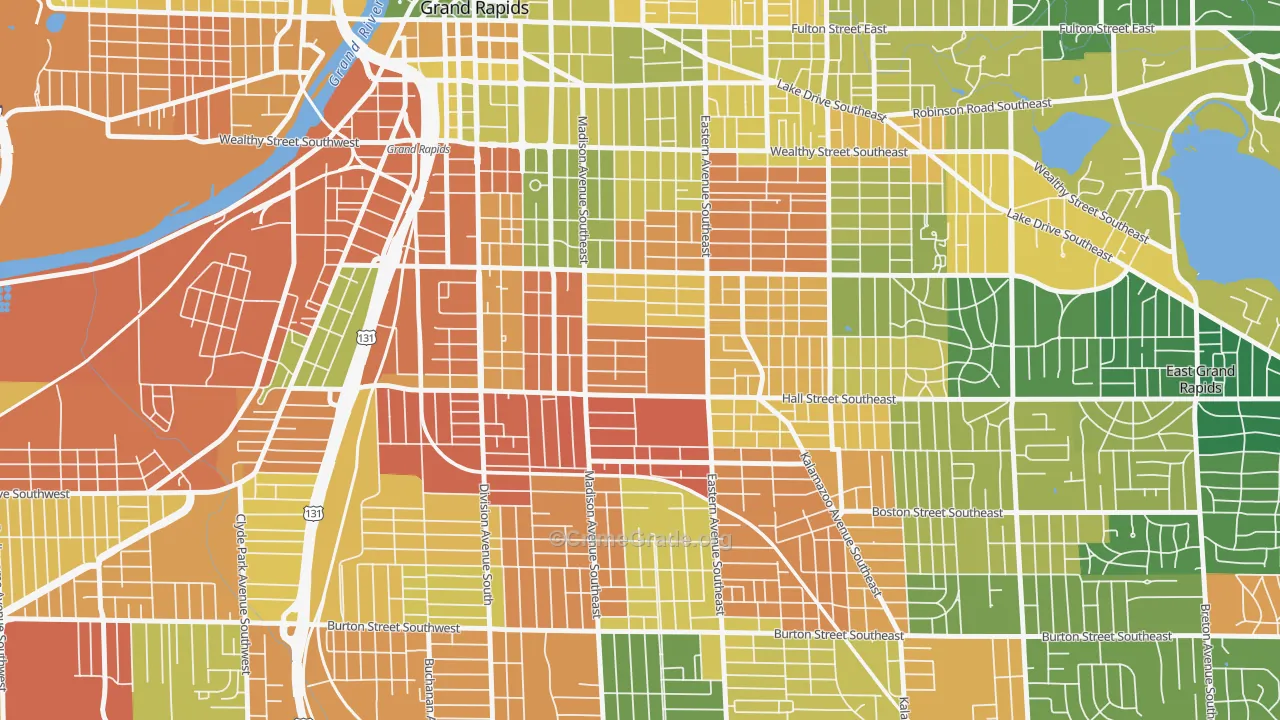 Madison Area, Grand Rapids, MI Map of Burglary Rates