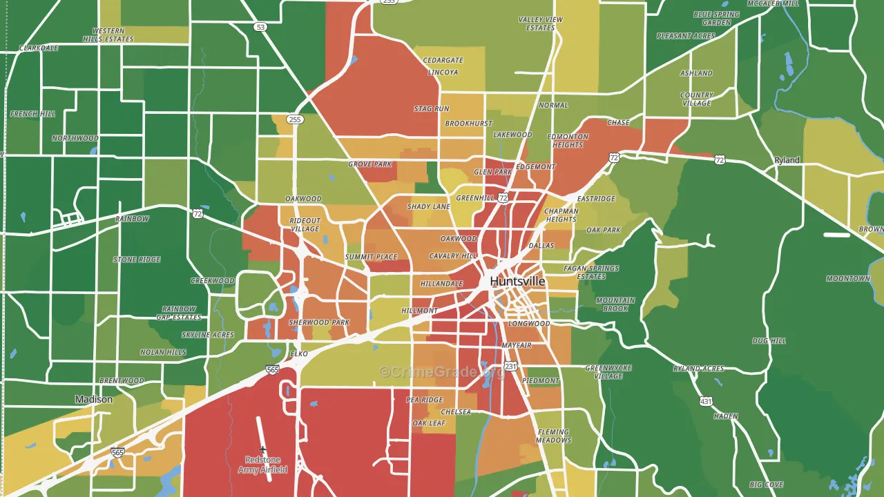 Madison County, AL Map of Burglary Rates