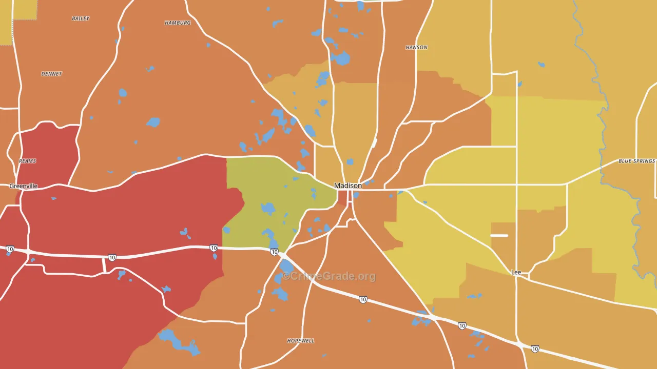 Madison County, FL Map of Burglary Rates
