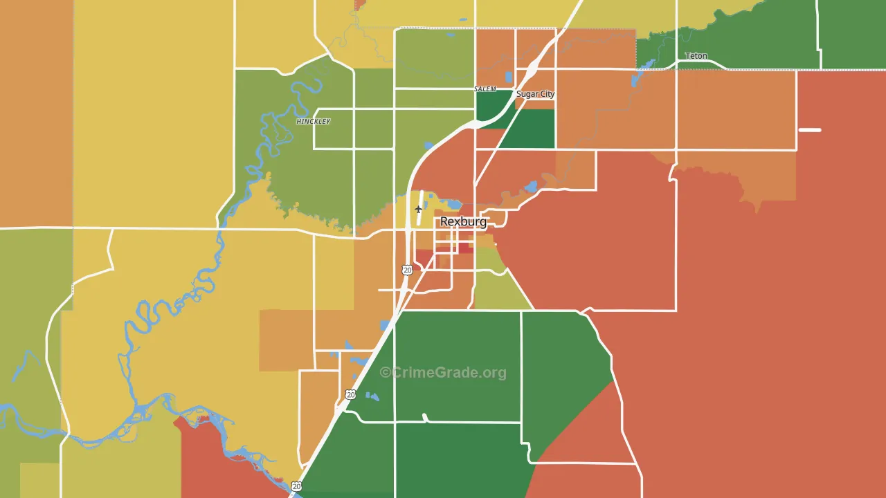 Madison County, ID Map of Burglary Rates