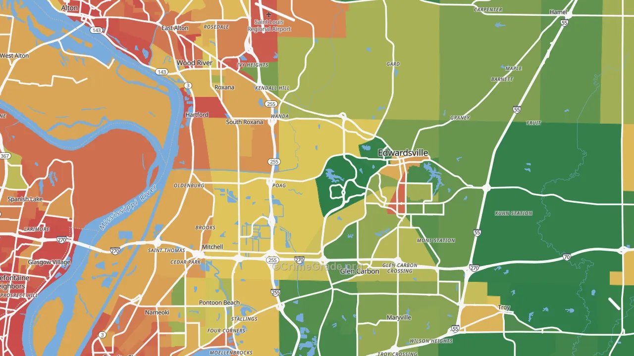 Madison County, IL Map of Burglary Rates