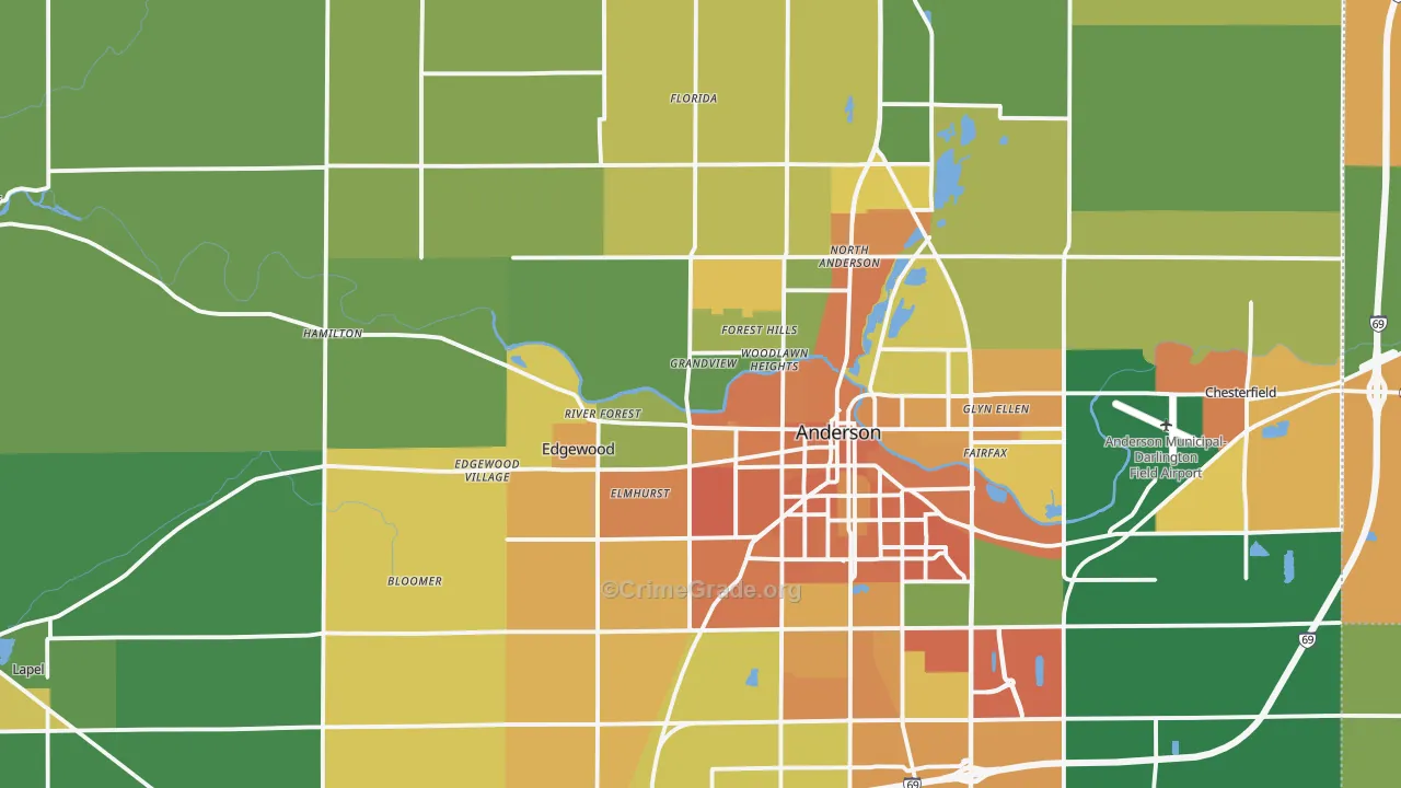 Madison County, IN Map of Burglary Rates