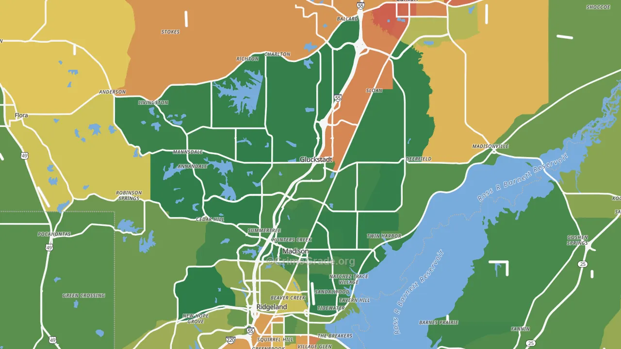 Madison County, MS Map of Burglary Rates