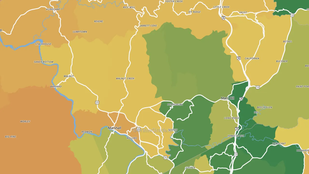 Madison County, NC Map of Burglary Rates