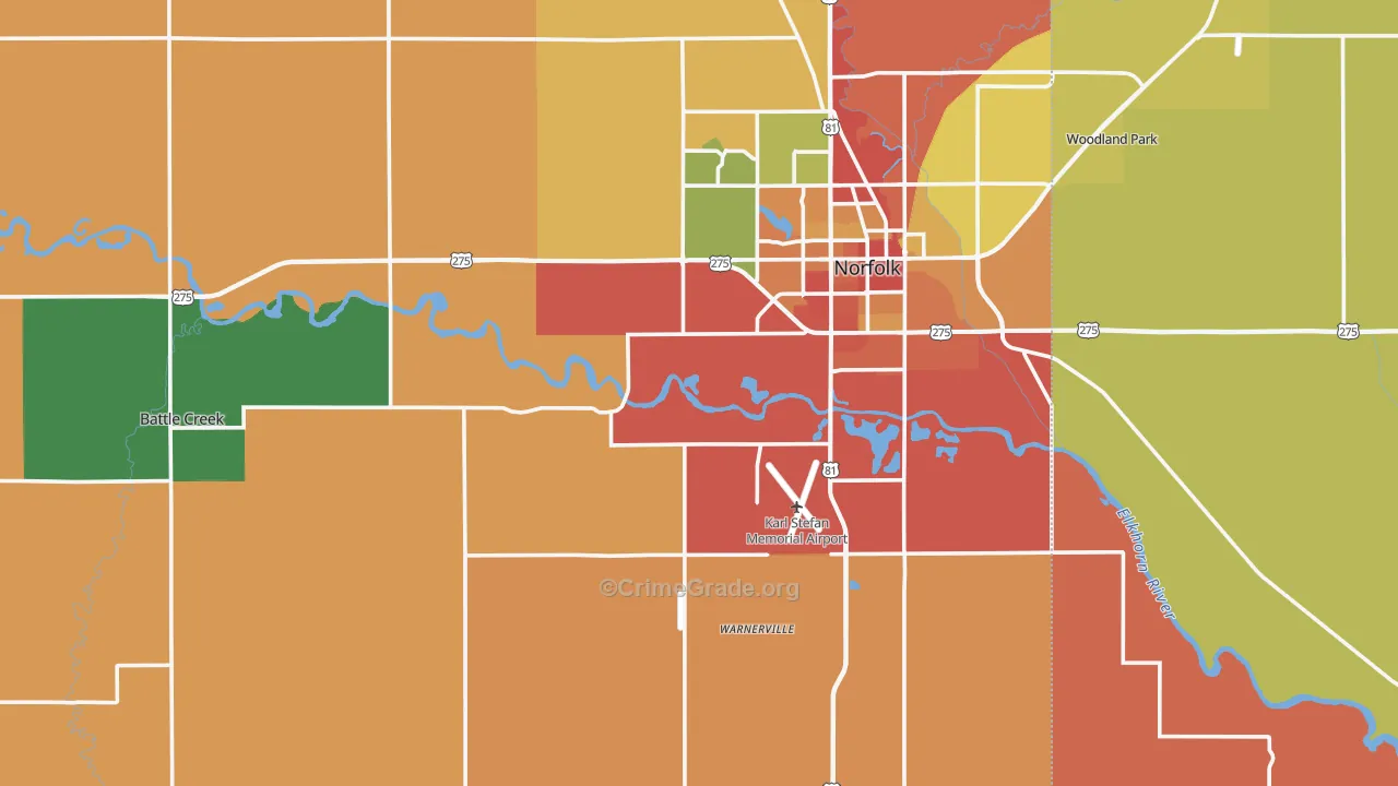Madison County, NE Map of Burglary Rates