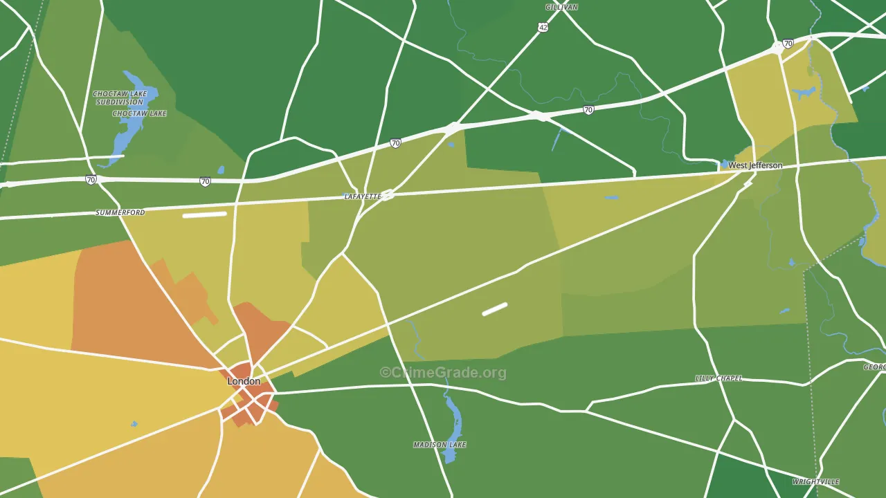 Madison County, OH Map of Burglary Rates