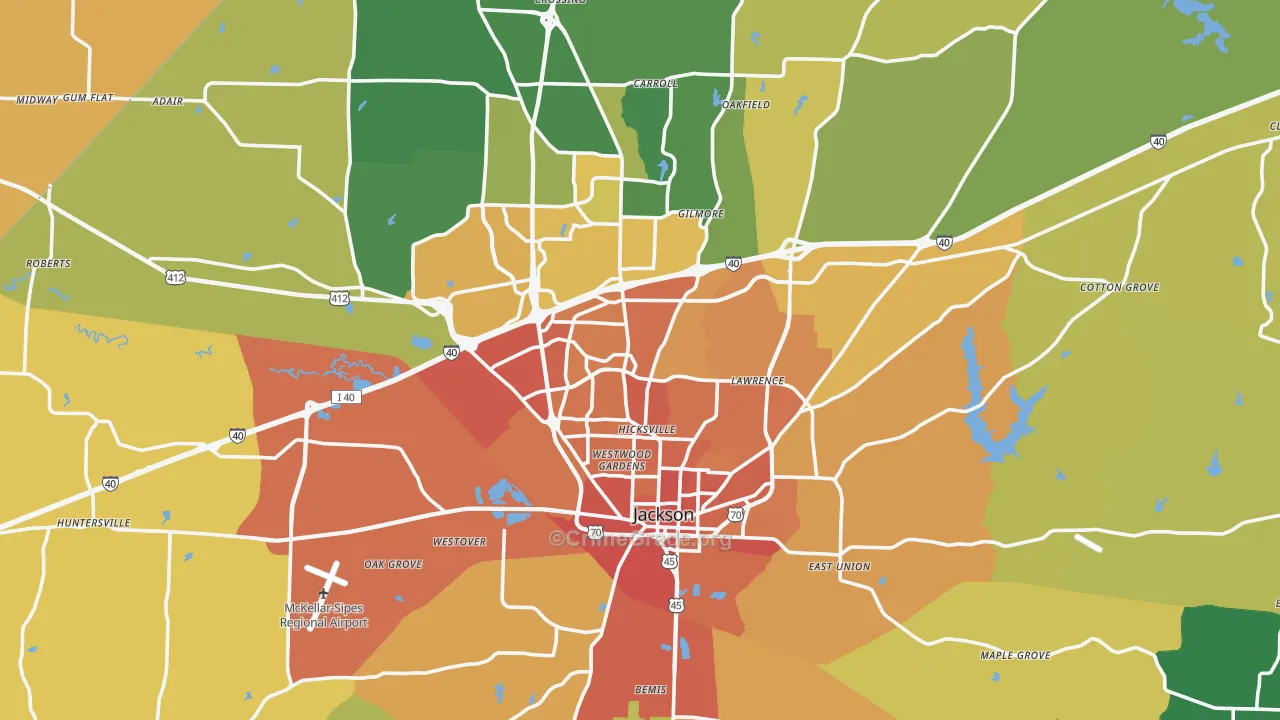 Madison County, TN Map of Burglary Rates