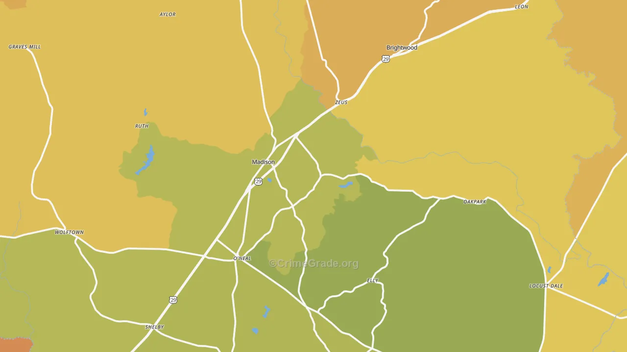 Madison County, VA Map of Burglary Rates