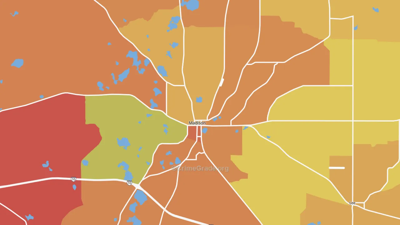 Madison, FL Map of Burglary Rates