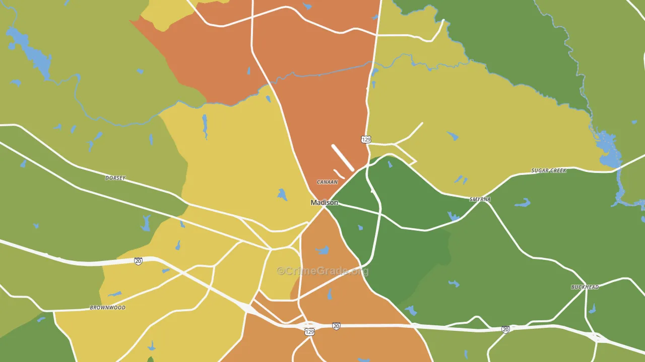 Madison, GA Map of Burglary Rates