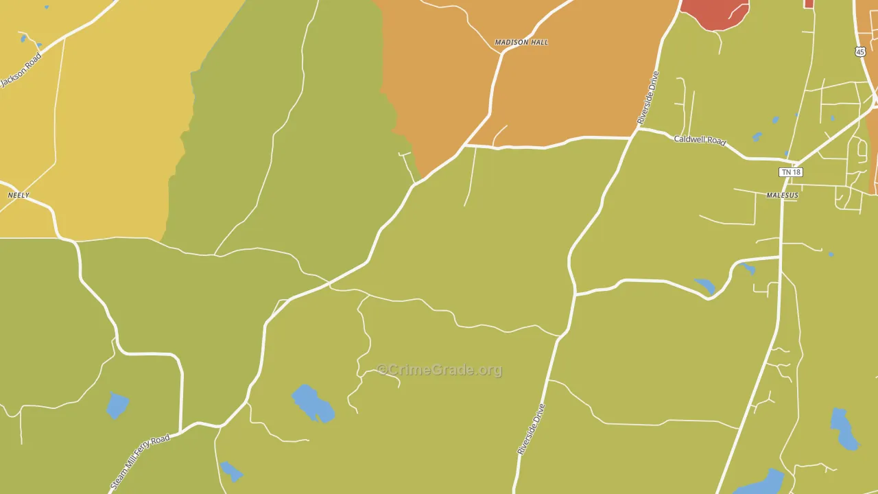 Madison Hall, TN Map of Burglary Rates