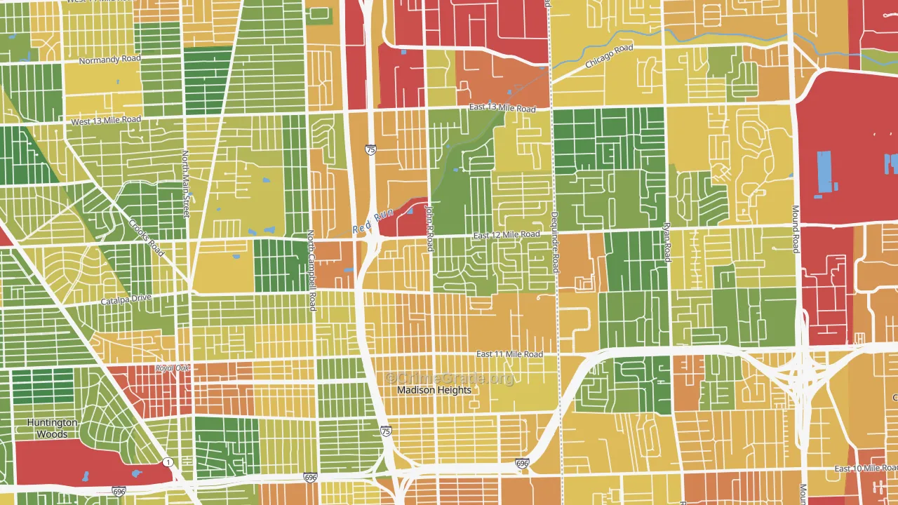 Madison Heights, MI Map of Burglary Rates