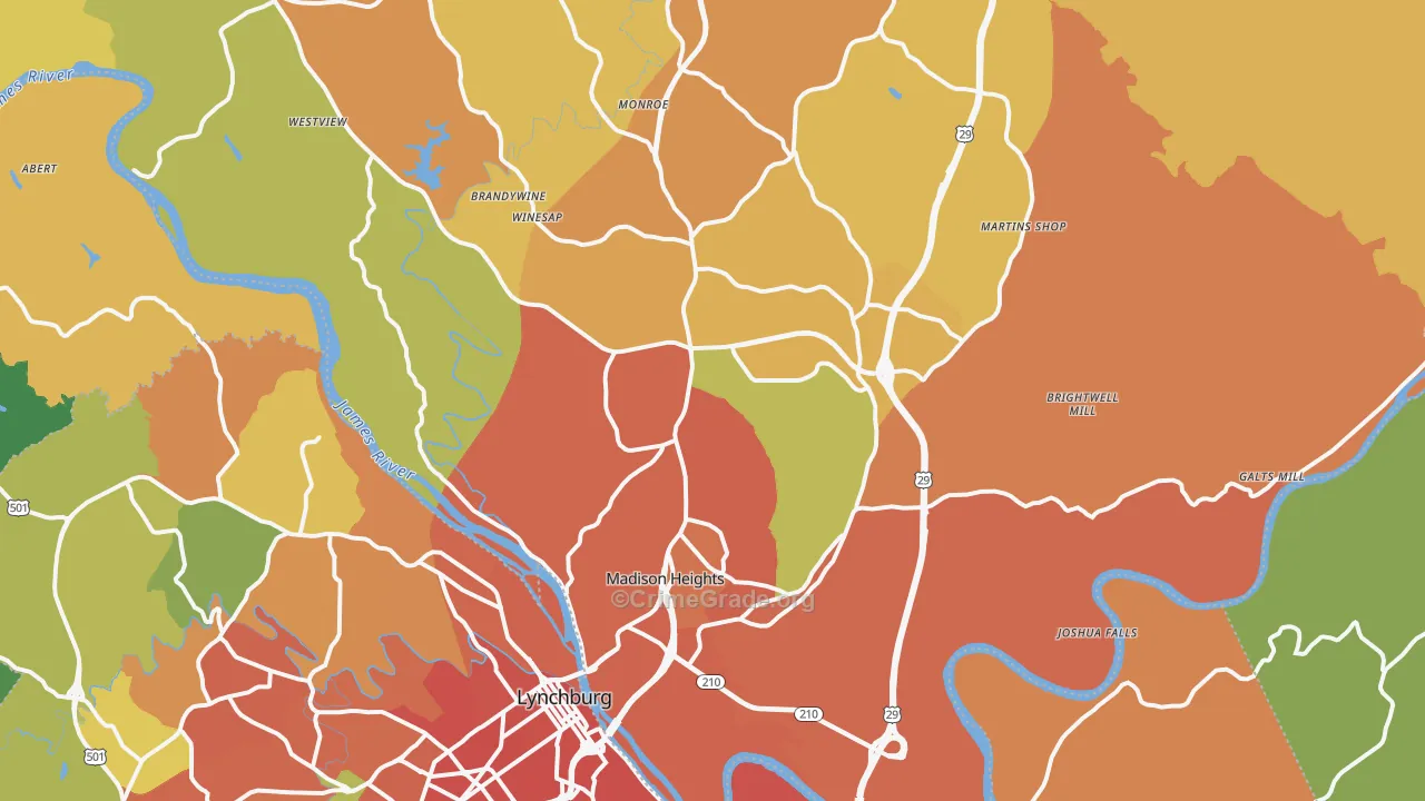 Madison Heights, VA Map of Burglary Rates