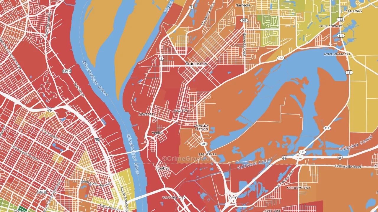 Madison, IL Map of Burglary Rates