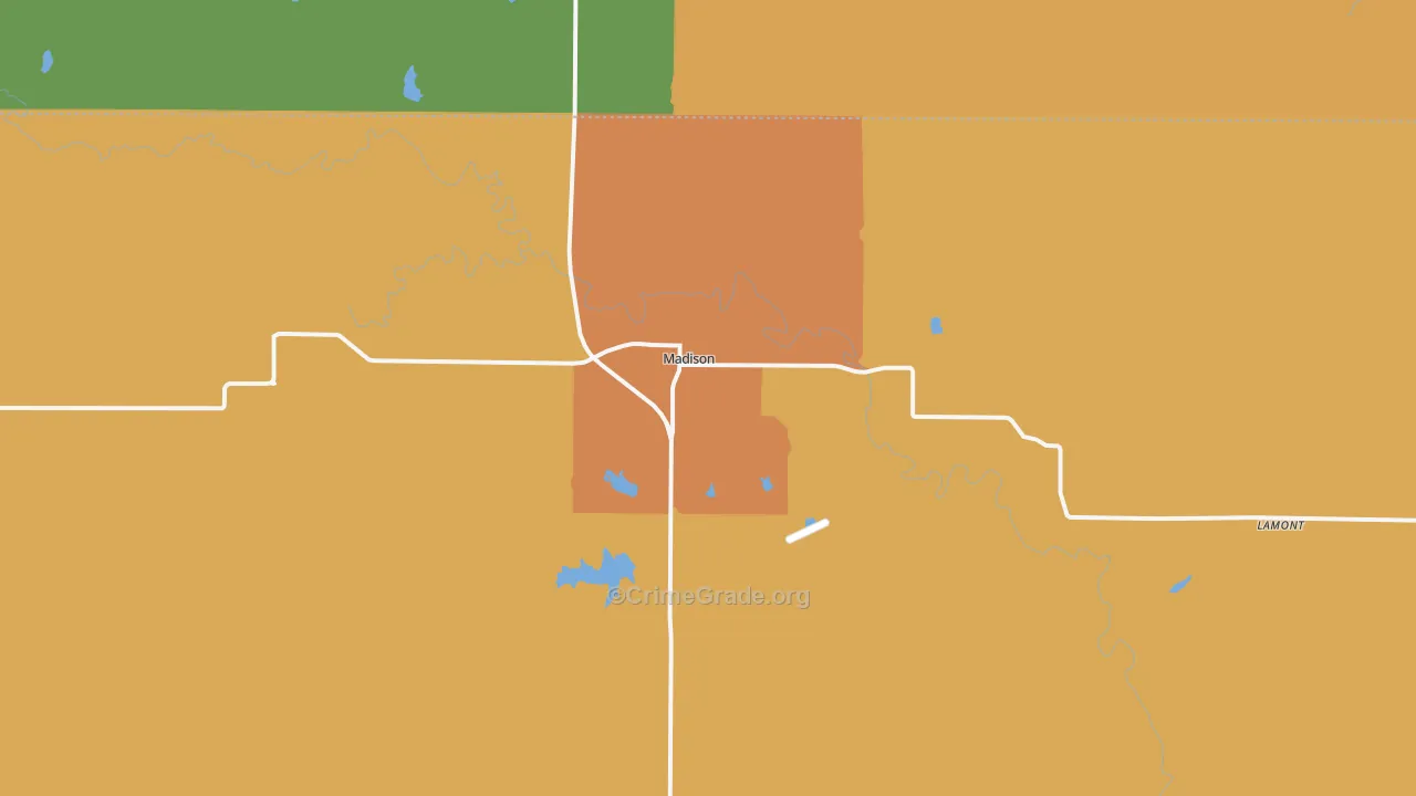 Madison, KS Map of Burglary Rates
