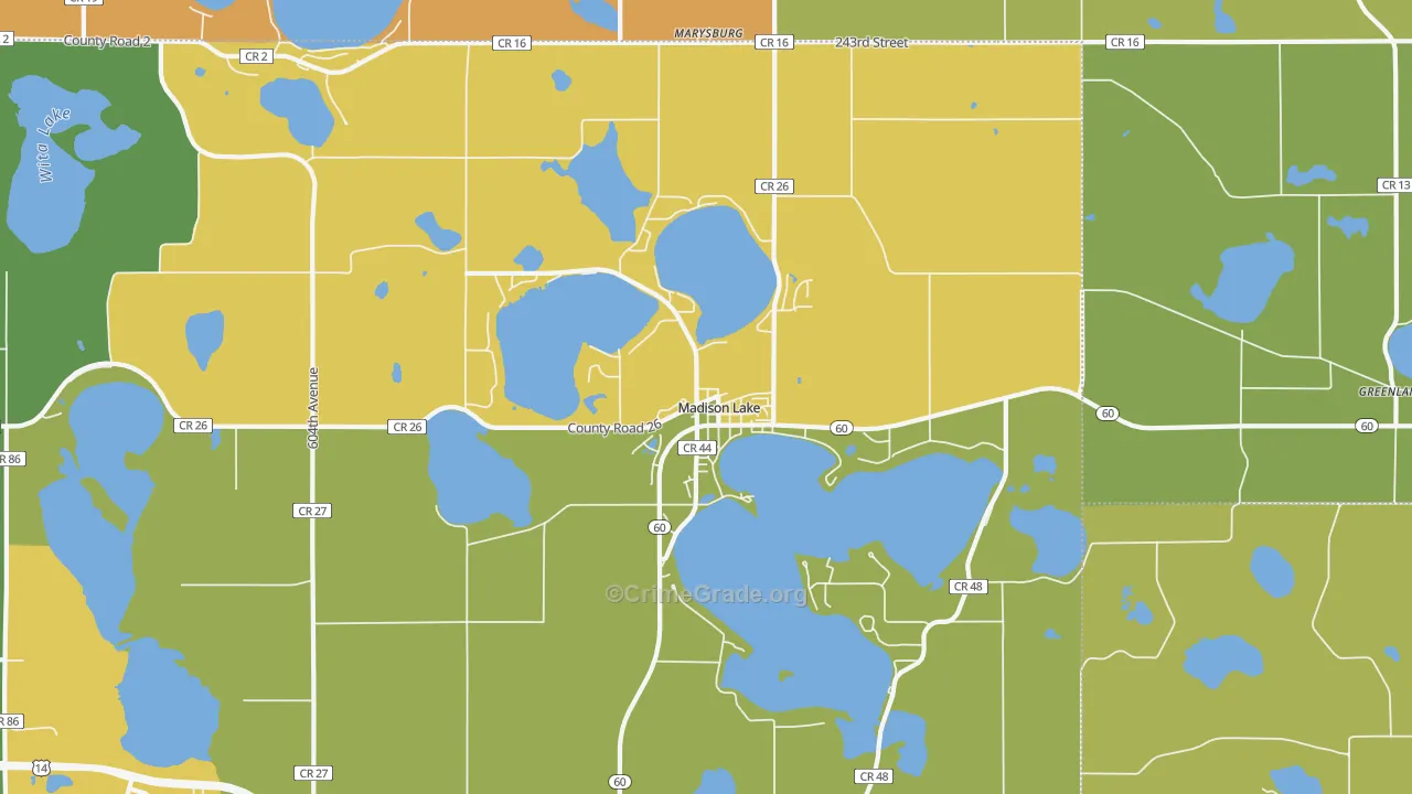 Madison Lake, MN Map of Burglary Rates