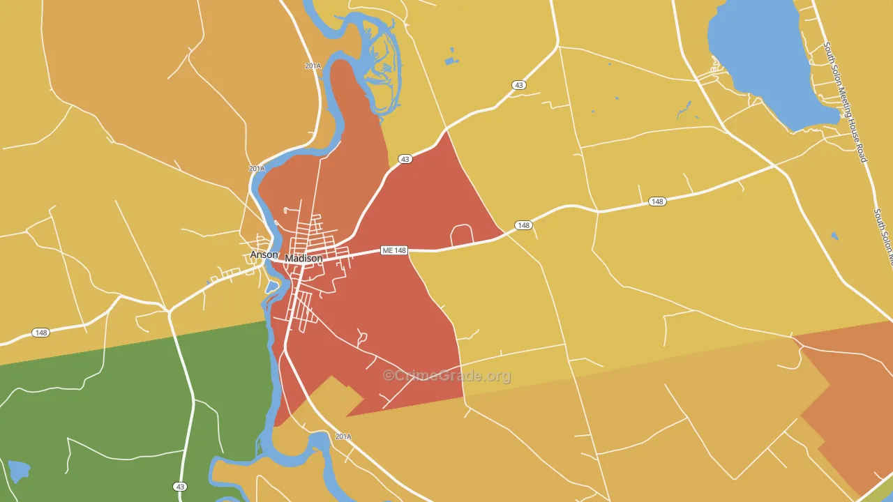 Madison, ME Map of Burglary Rates