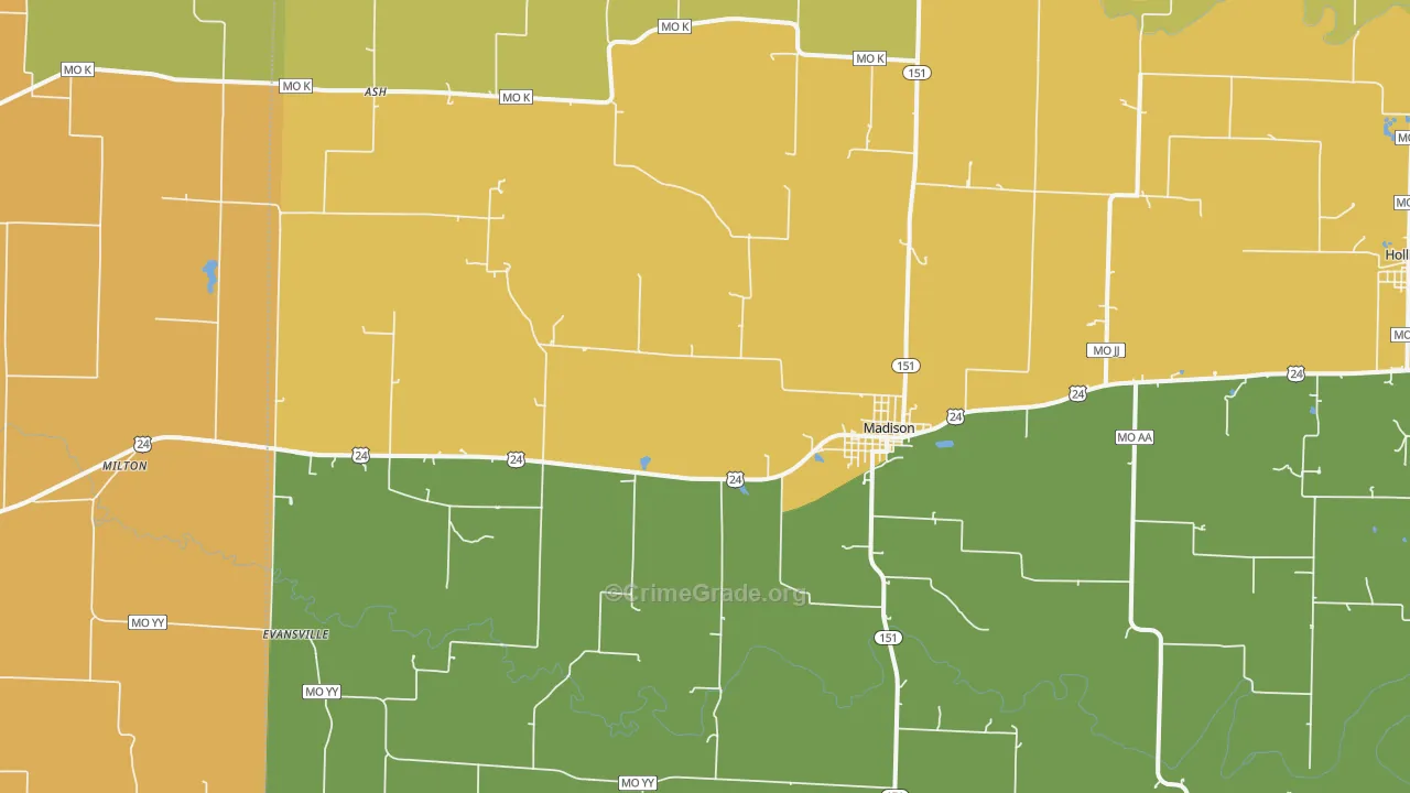 Madison, MO Map of Burglary Rates