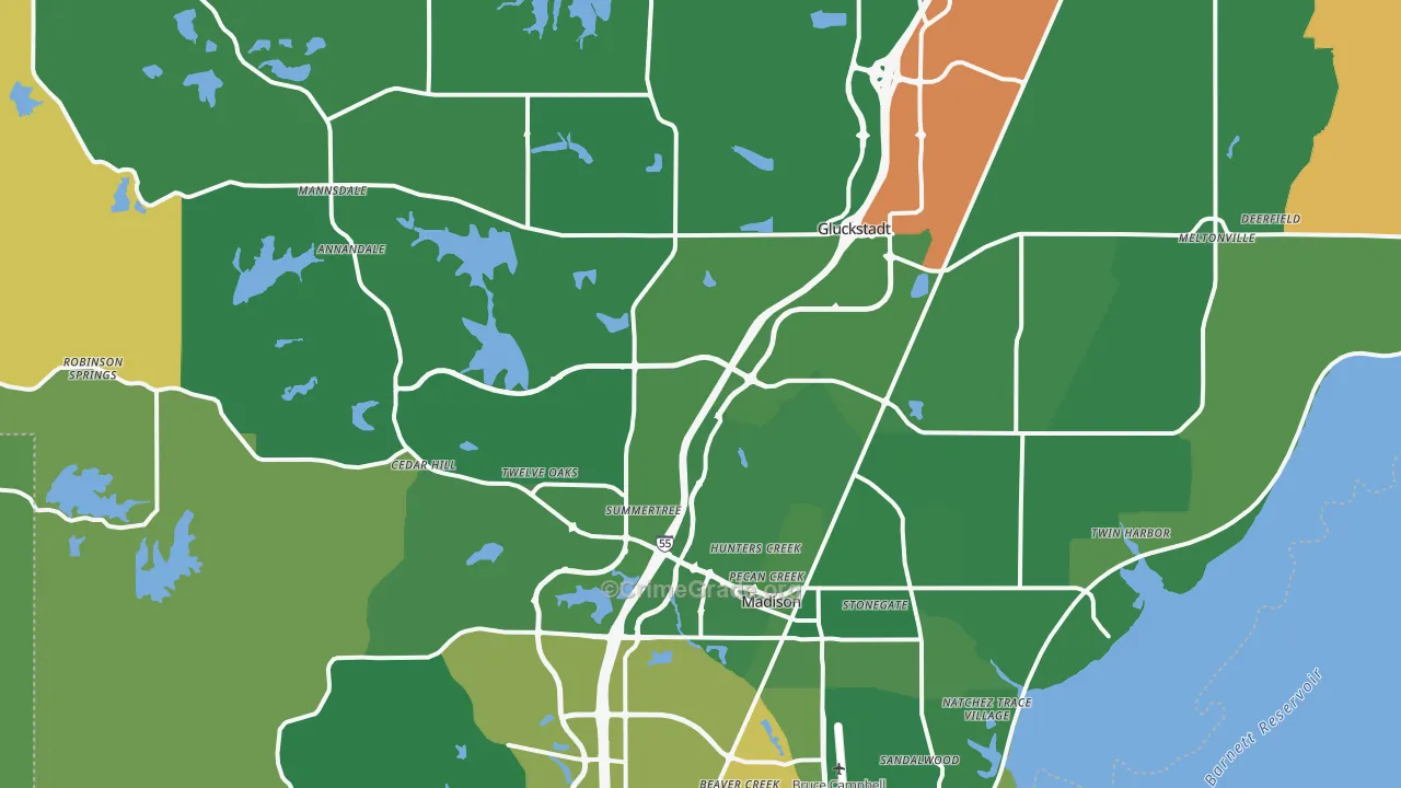 Madison, MS Map of Burglary Rates