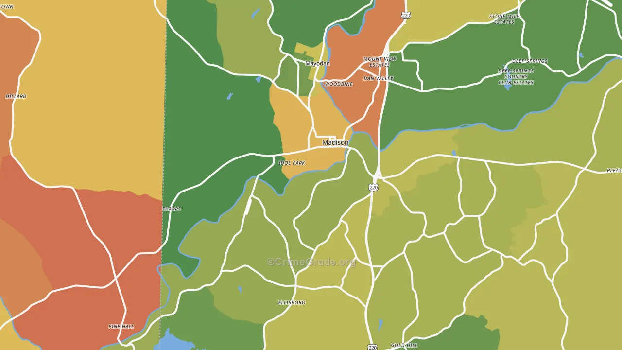 Madison, NC Map of Burglary Rates