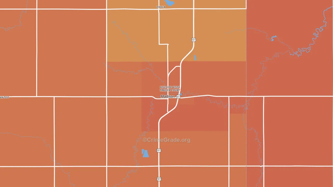 Madison, NE Map of Burglary Rates