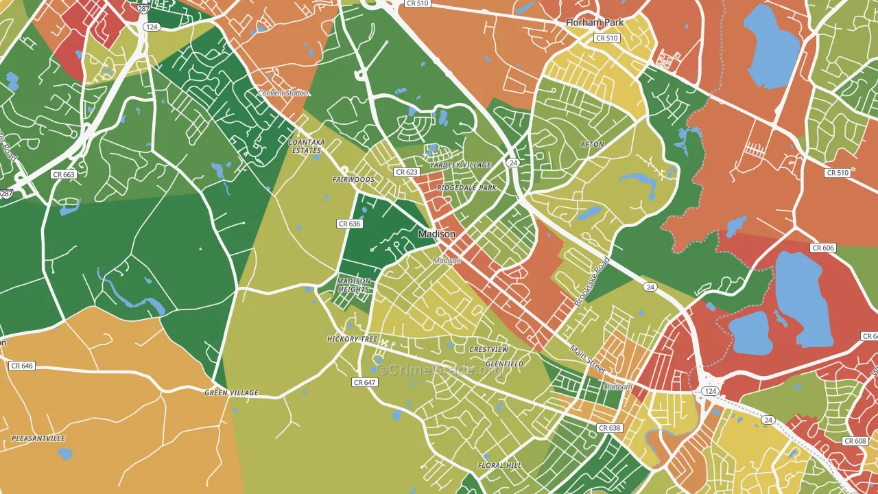 Madison, NJ Map of Burglary Rates