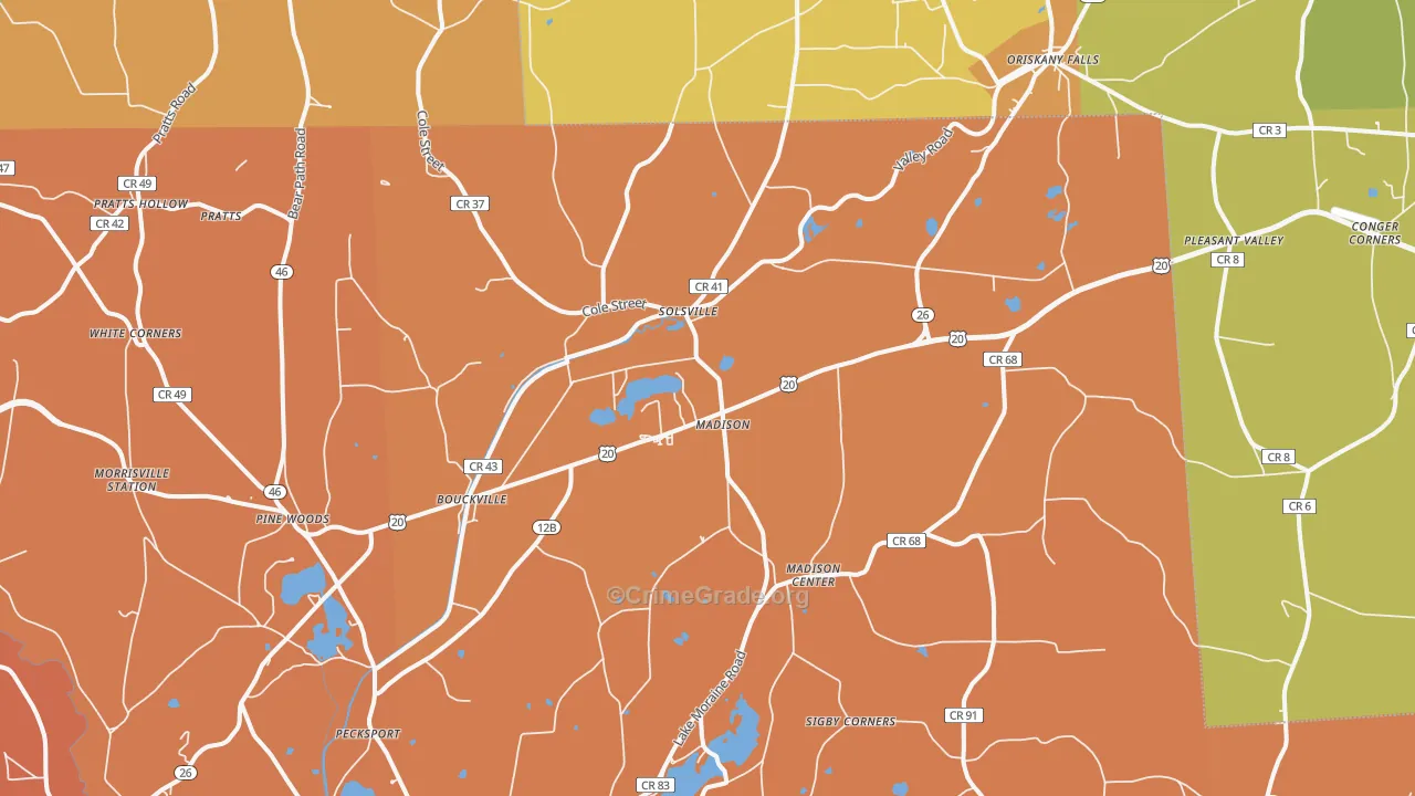 Madison, NY Map of Burglary Rates