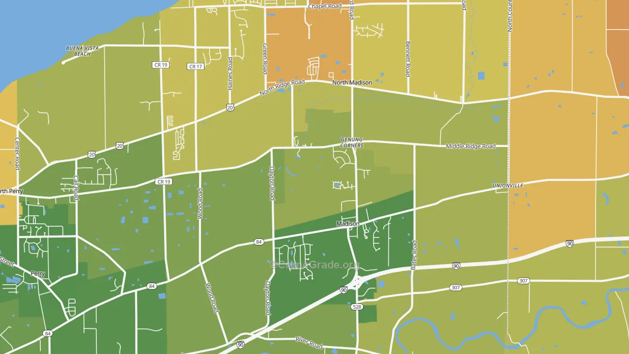 Madison, OH Map of Burglary Rates
