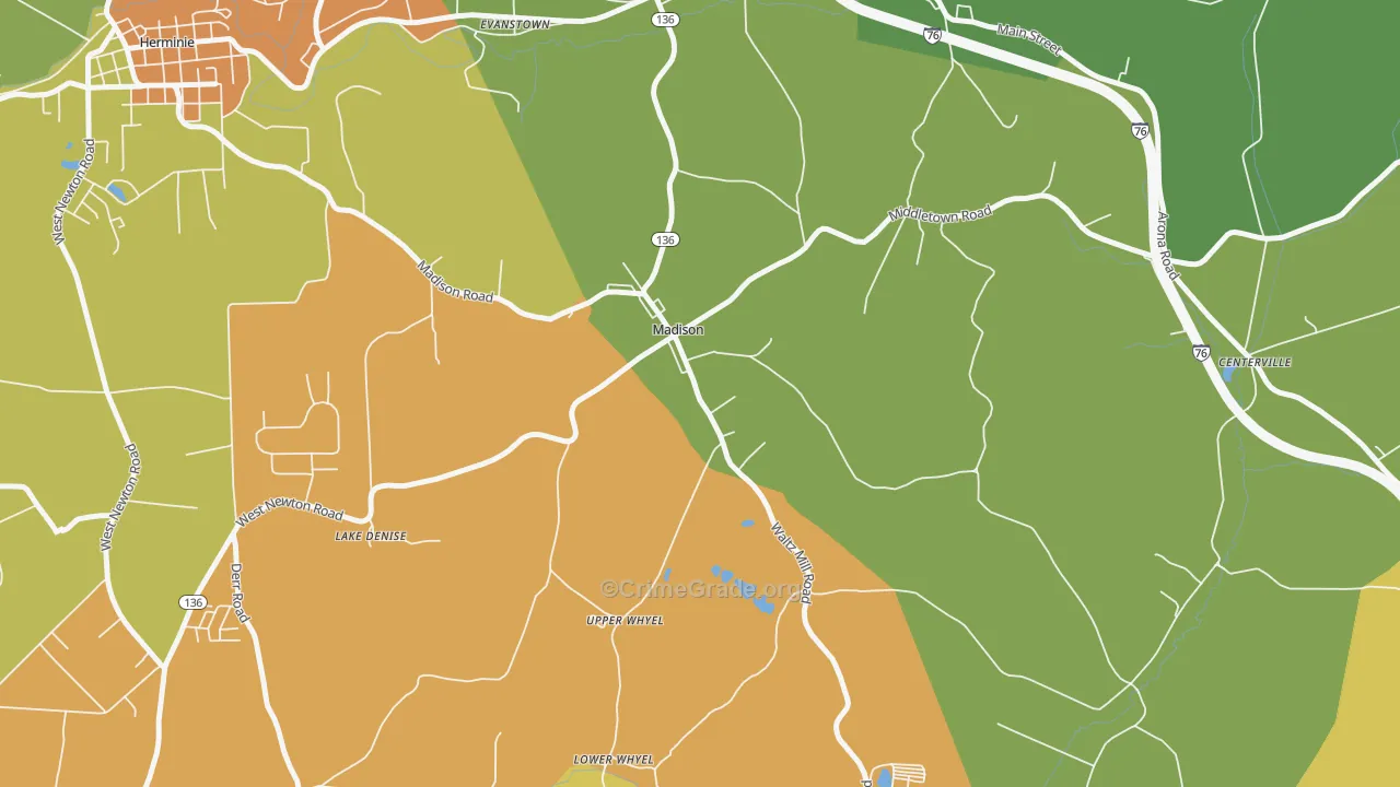 Madison, PA Map of Burglary Rates