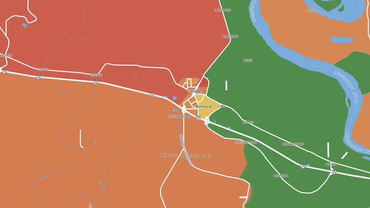 Madison Parish, LA Map of Burglary Rates