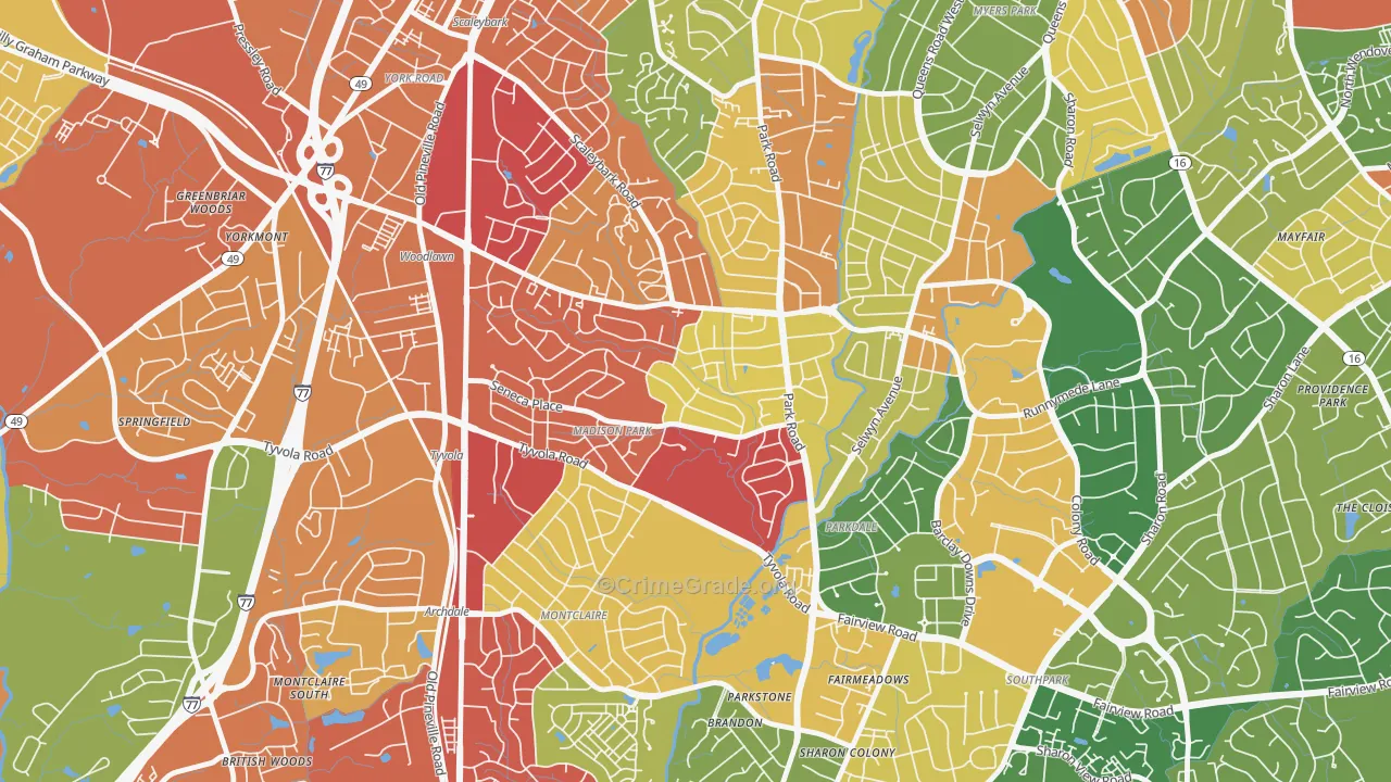 Madison Park, Charlotte, NC Map of Burglary Rates