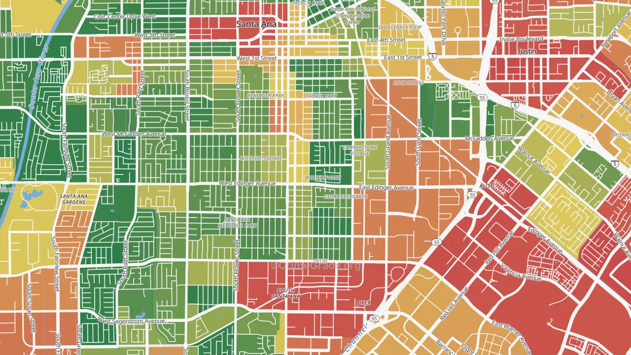 Madison Park, Santa Ana, CA Map of Burglary Rates