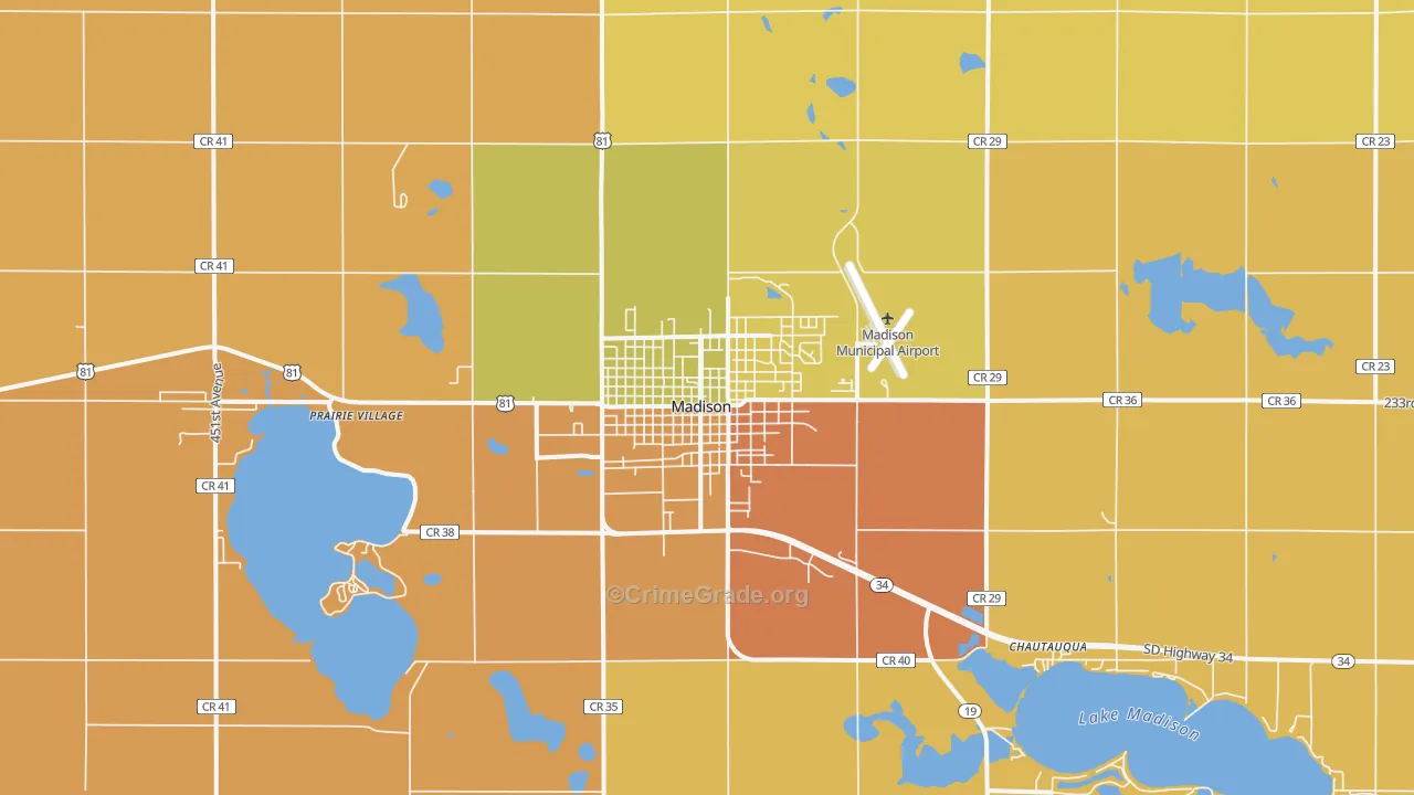 Madison, SD Map of Burglary Rates