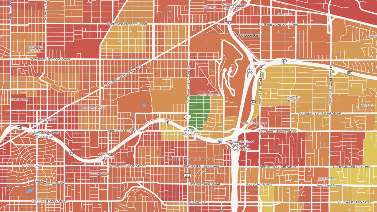 Madison South, Portland, OR Map of Burglary Rates