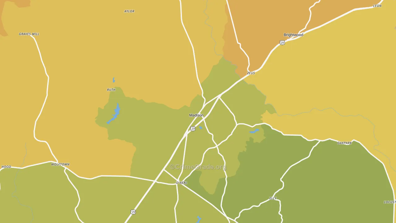 Madison, VA Map of Burglary Rates