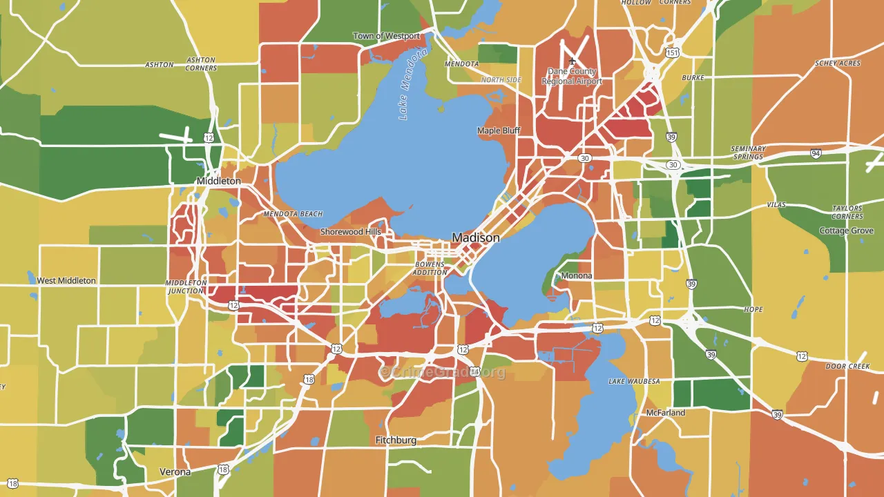 Madison, WI Map of Burglary Rates