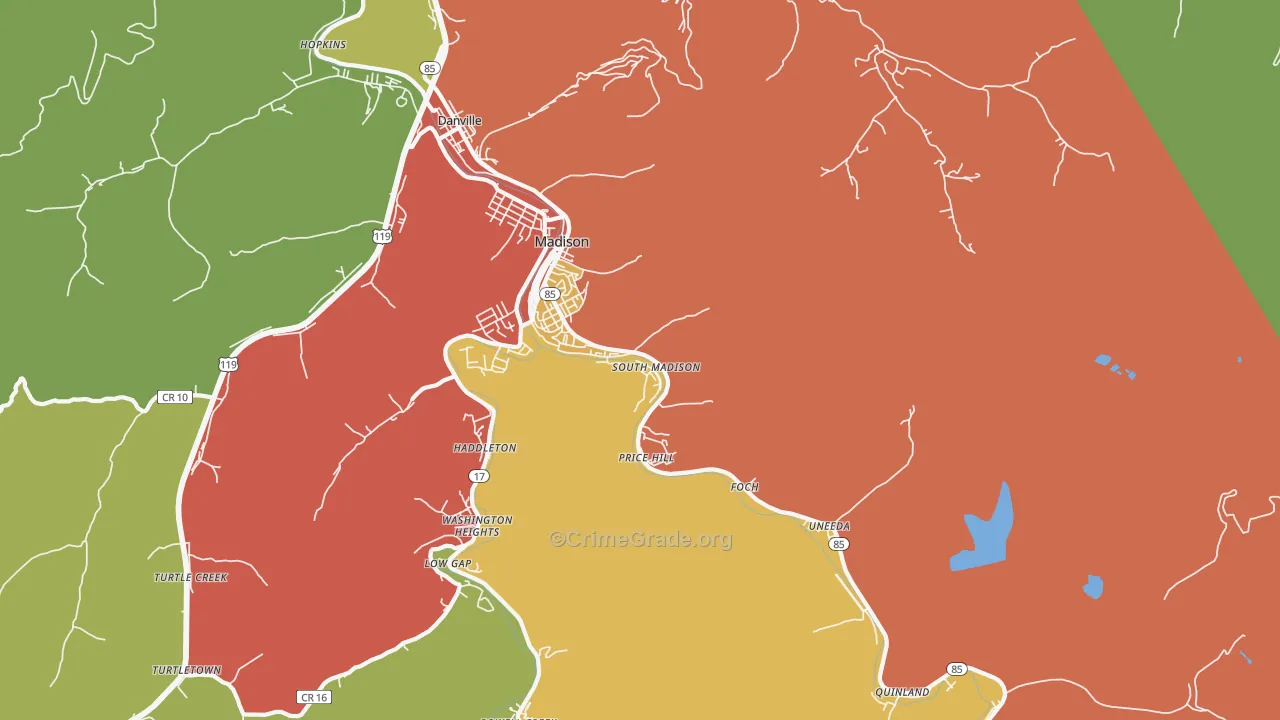 Madison, WV Map of Burglary Rates