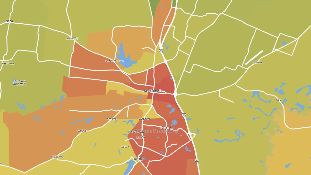 Madisonville, KY Map of Burglary Rates