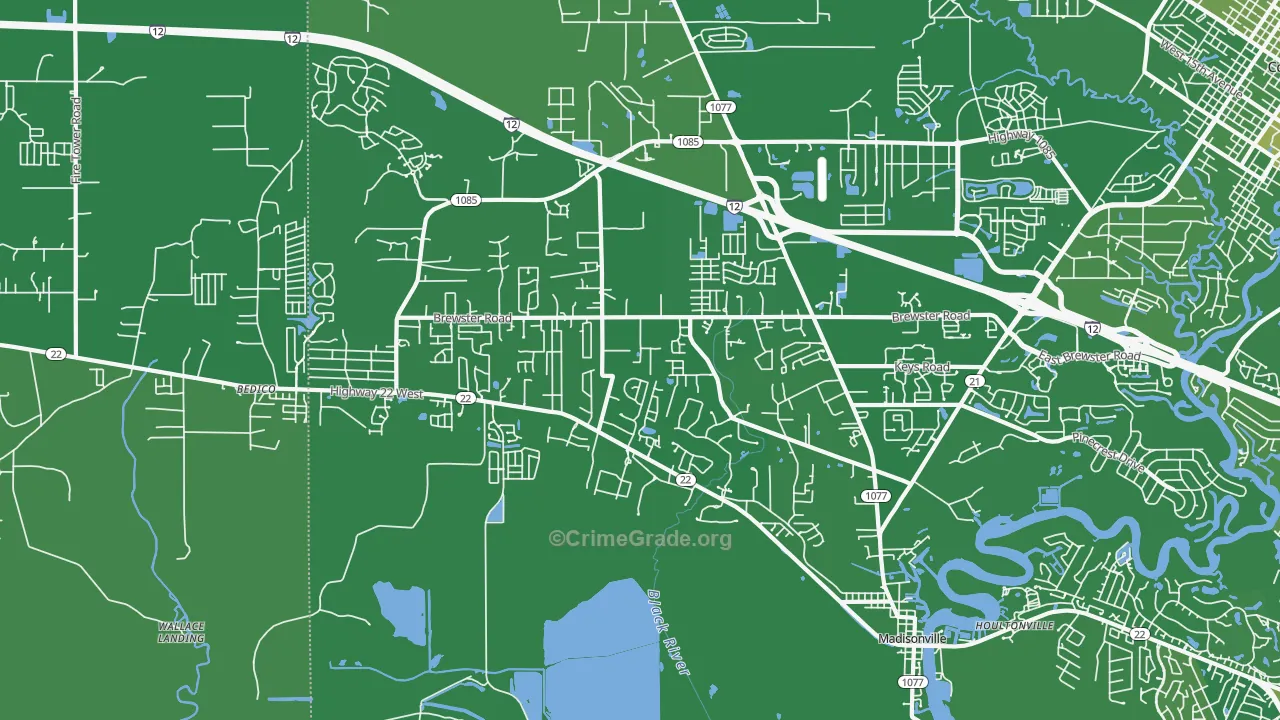 Madisonville, LA Map of Burglary Rates