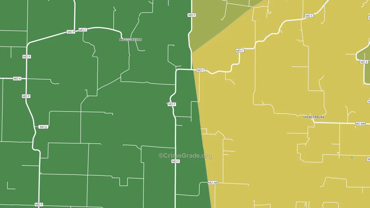 Madisonville, MO Map of Burglary Rates