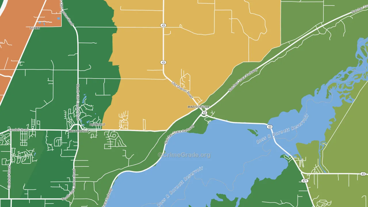 Madisonville, MS Map of Burglary Rates
