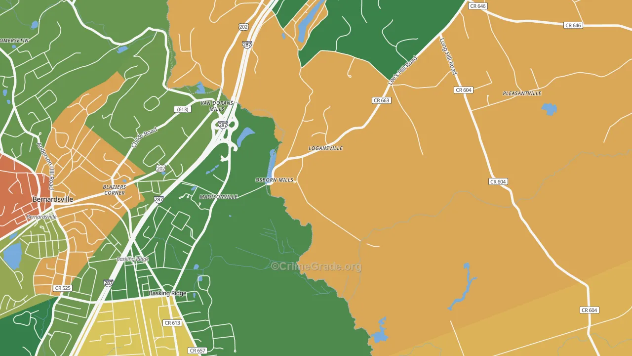 Madisonville, NJ Map of Burglary Rates