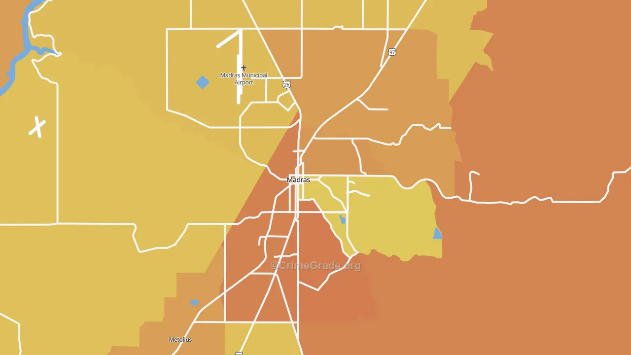 Madras, OR Map of Burglary Rates