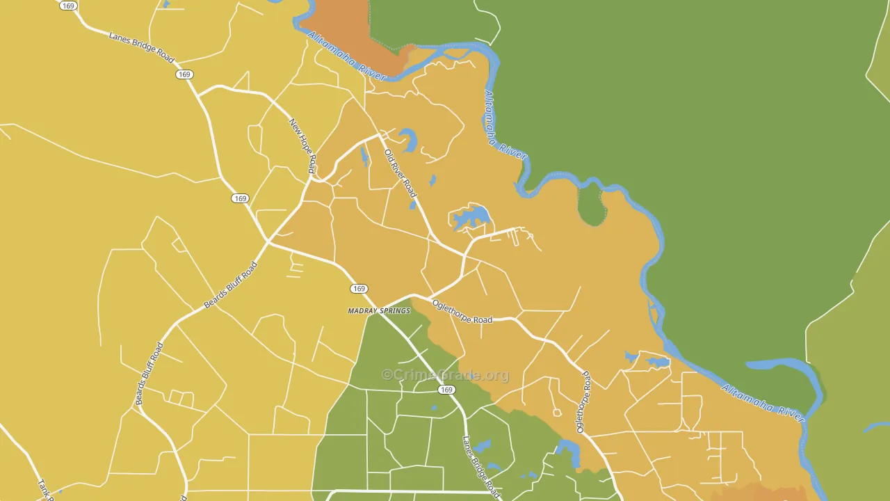 Madray Springs, GA Map of Burglary Rates