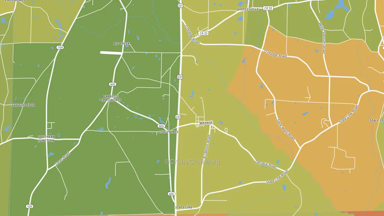 Madrid, AL Map of Burglary Rates