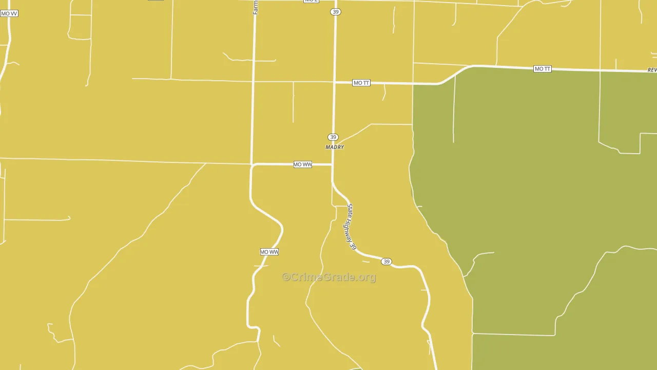 Madry, MO Map of Burglary Rates