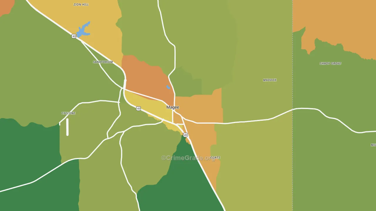 Magee, MS Map of Burglary Rates