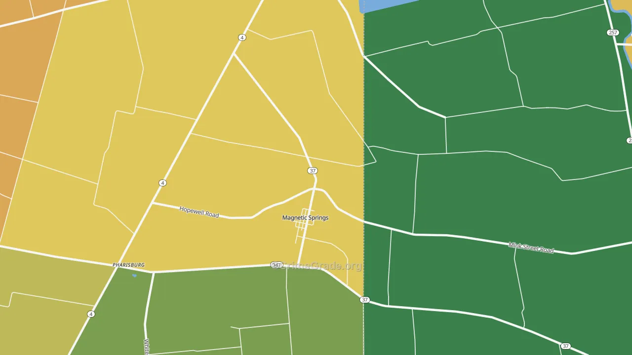 Magnetic Springs, OH Map of Burglary Rates