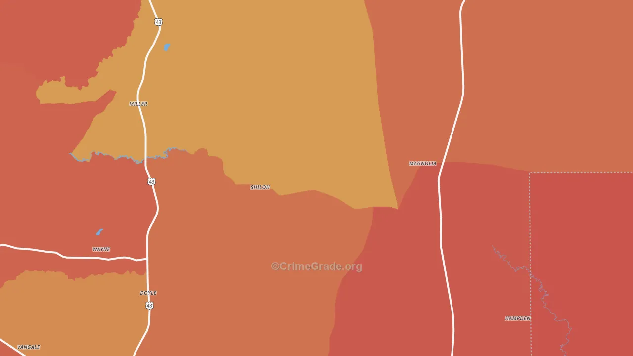 Magnolia, AL Map of Burglary Rates