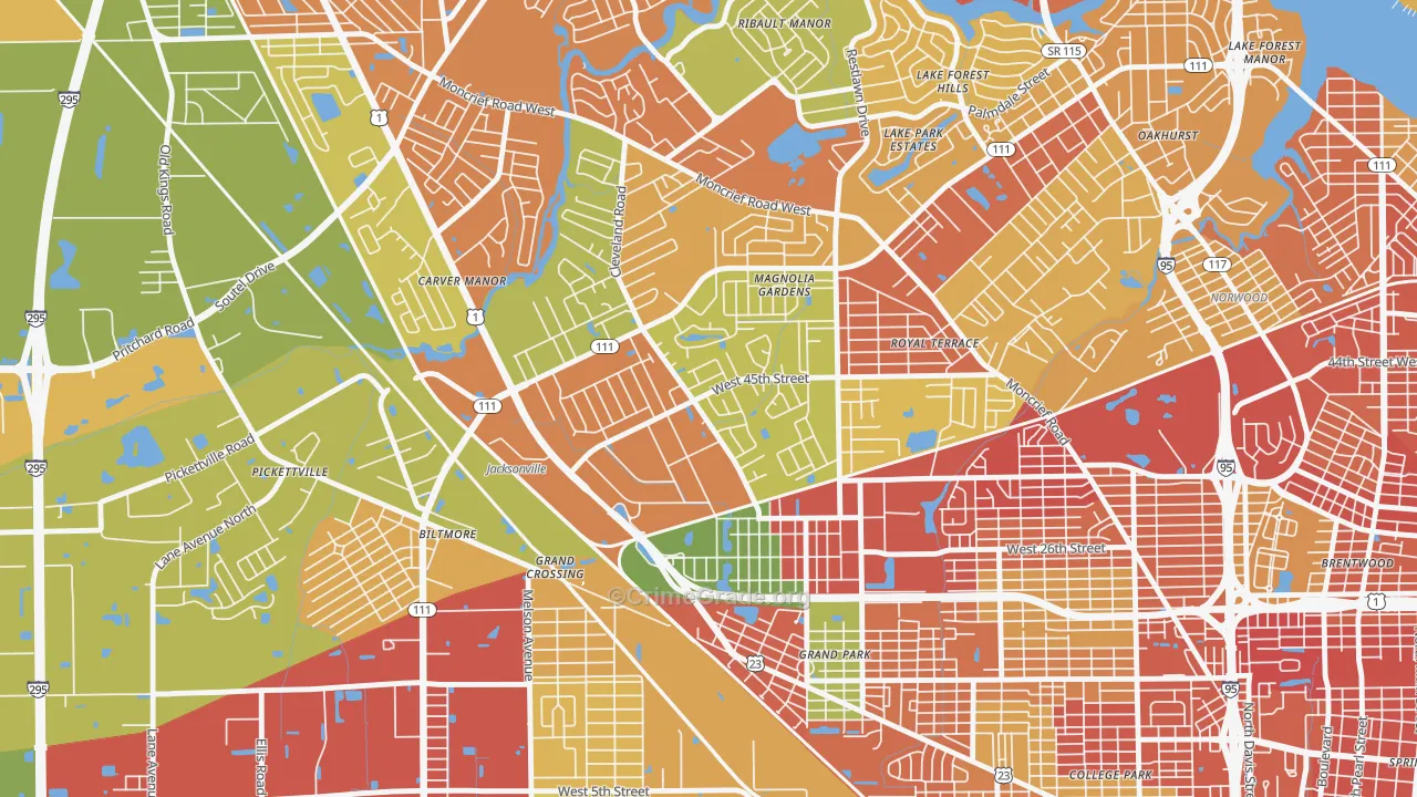 Magnolia Gardens, Jacksonville, FL Map of Burglary Rates